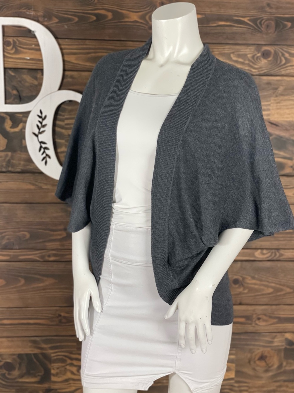 LOFT | Charcoal Open-Front Ribbed Drape Dolman Cowl Sweater Cardigan
